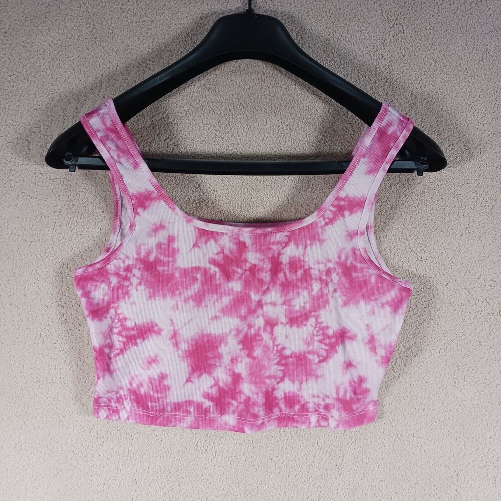 SHEIN White Crop Tank Top Pink Tie-dyed Ombre Polyester Spandex Blend Stretchi